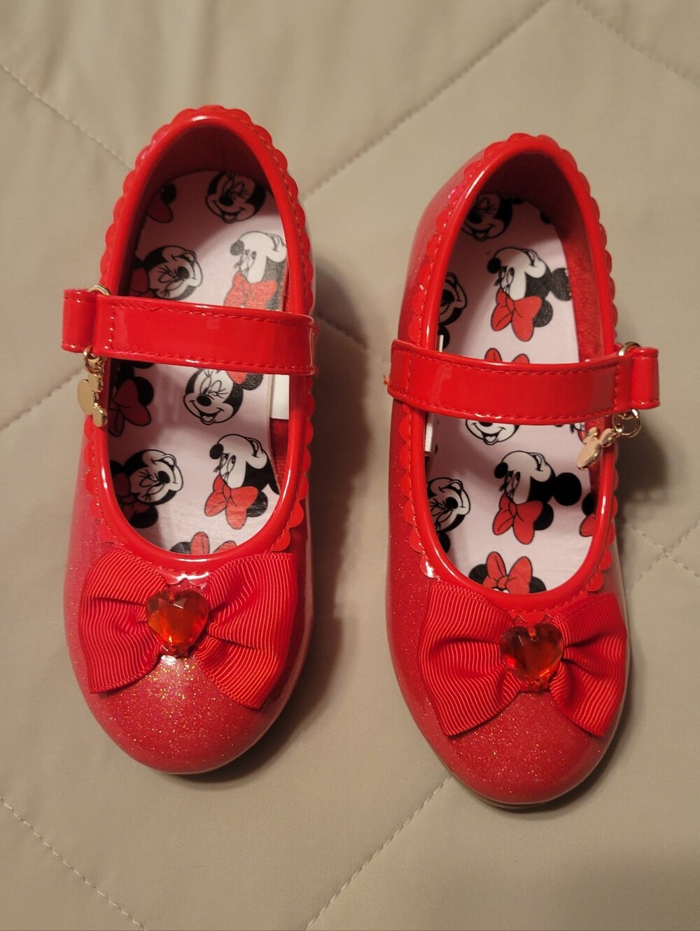 Disney Minnie Mouse Red Glitter Bow Wedge Dress Up Shoes Sz 9 Toddler